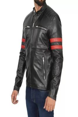 men's black lambskin cafe racer jacket band collar racer style deluxe 3