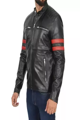 men's black lambskin cafe racer jacket band collar racer style deluxe
