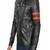 Men's black lambskin leather biker jacket  slim fit moto style- 2 red strip & caf   racerlook