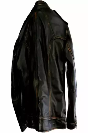 men's brown lambskin leather biker jacket quilted shoulder detailing