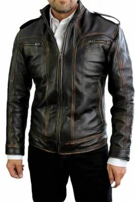 men's brown lambskin leather biker jacket quilted shoulder detailing 1
