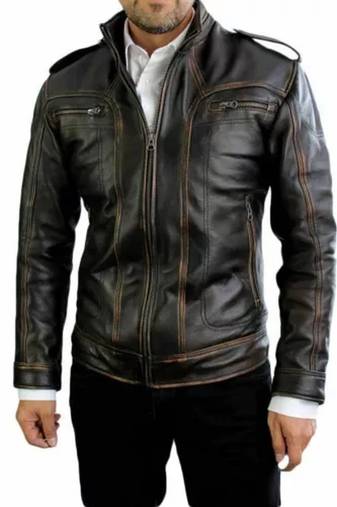 men's brown lambskin leather biker jacket quilted shoulder detailing