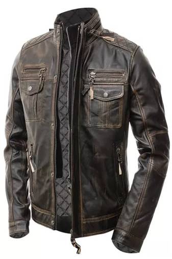 men's brown lambskin leather biker jacket quilted shoulder detailing premium