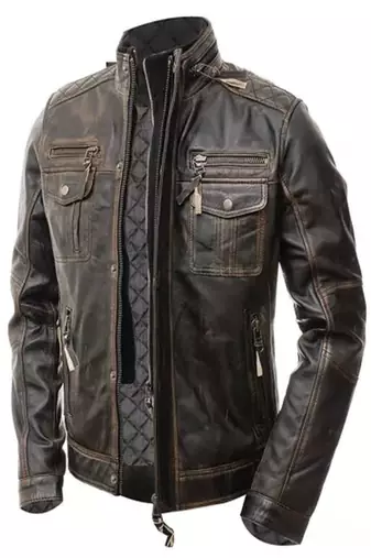 men's brown lambskin leather biker jacket quilted shoulder detailing premium