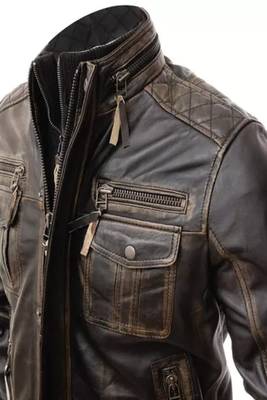 men's brown lambskin leather biker jacket quilted shoulder detailing premium 2