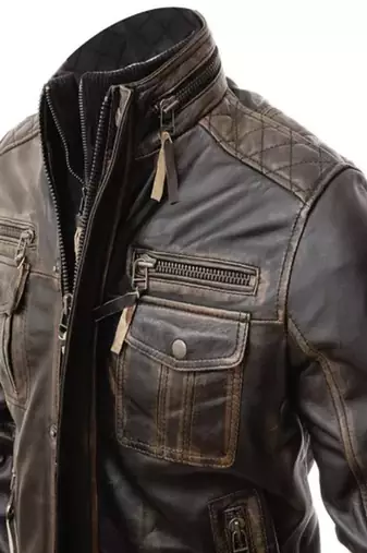 men's brown lambskin leather biker jacket quilted shoulder detailing premium