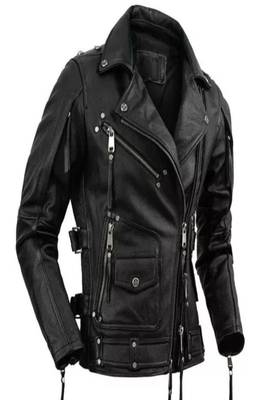men's black lambskin leather biker jacket classic moto zip style authentic superior 1