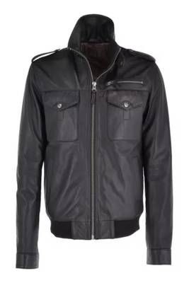 men's black lambskin leather biker jacket classic moto zip style authentic refined 1