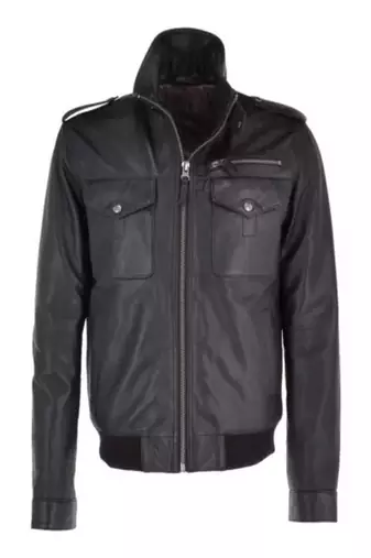 Men's black lambskin leather biker jacket- 2 pocket & shoulder belt details