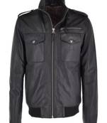 Men's black lambskin leather biker jacket- 2 pocket & shoulder belt details