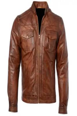 men's brown lambskin leather biker jacket classic moto zip style premium special 1