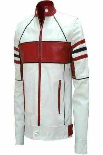 men's off white lambskin leather jacket classic zip up style