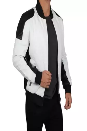 men's white lambskin cafe racer jacket band collar racer style stylish