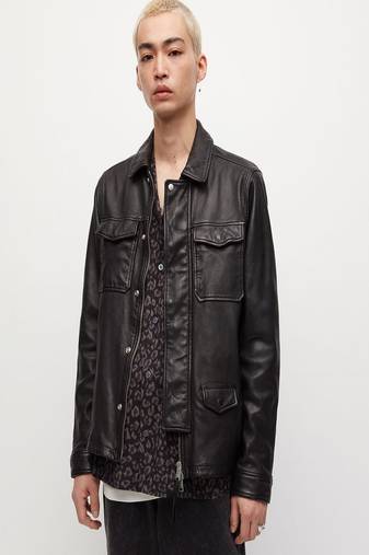 men's black lambskin leather biker jacket snap button front closure