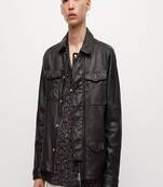 men's black lambskin leather biker jacket snap button front closure