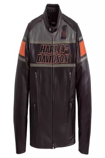 Men's black lambskin leather biker jacket-asymmetrical zip closure & harley devidsonfashtion