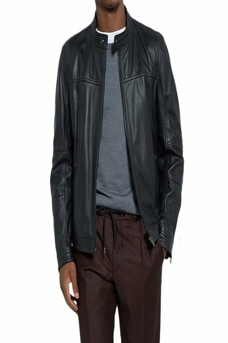 men's black lambskin leather jacket classic zip up style stylish modern