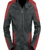 Stylish genuine black leather biker jacket  slim fit moto 2 pocket style csfe racer style