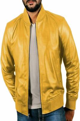 men's yellow lambskin leather jacket classic zip up style premium 1