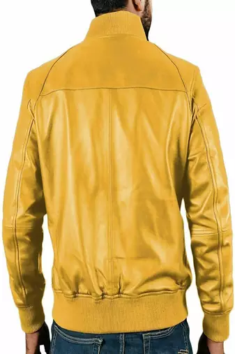men's yellow lambskin leather jacket classic zip up style premium