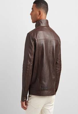 men's brown lambskin leather biker jacket classic moto zip style premium high quality 1