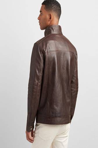 men's brown lambskin leather biker jacket classic moto zip style premium high quality