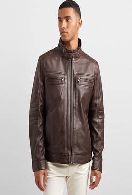 men's brown lambskin leather biker jacket classic moto zip style premium high quality 2
