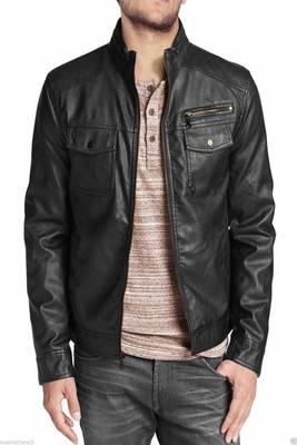 men's black lambskin leather biker jacket classic zip up style timeless 1