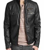 men's black lambskin leather biker jacket classic zip up style timeless