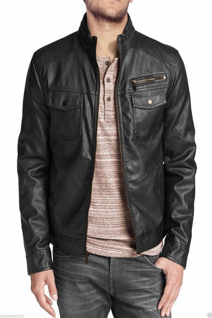 Stylish black copper rubb  off genuine leather jacket  lambskin classic trap cuff moto jacket