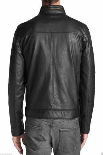 men's black lambskin leather biker jacket classic zip up style timeless