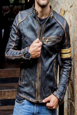 men's black lambskin leather biker jacket classic zip up style timeless 3