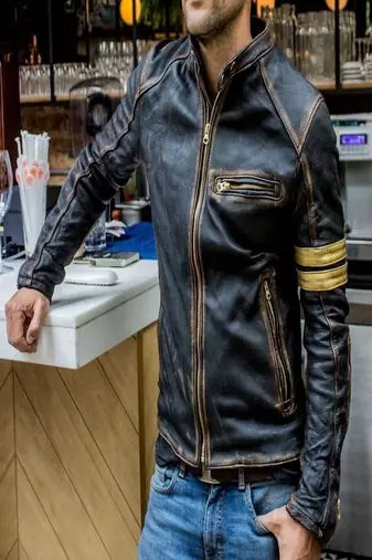 men's black lambskin leather biker jacket classic zip up style timeless