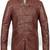 Brown lambskin leather jacket mandarin style collar & multiple horizontal buckle straps