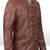 Brown lambskin leather jacket mandarin style collar & multiple horizontal buckle straps