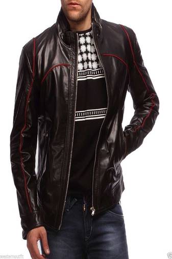 men's brown lambskin leather jacket classic zip up style premium exclusive