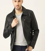 men's black lambskin leather biker jacket classic moto zip style authentic timeless