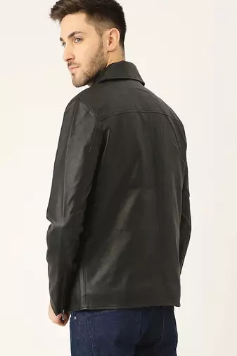 men's black lambskin leather biker jacket classic moto zip style authentic timeless