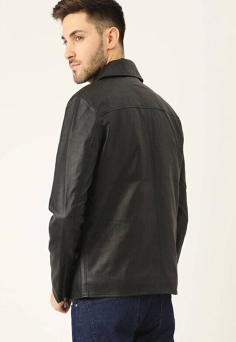 men's black lambskin leather biker jacket classic moto zip style authentic timeless