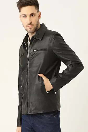 men's black lambskin leather biker jacket classic moto zip style authentic timeless