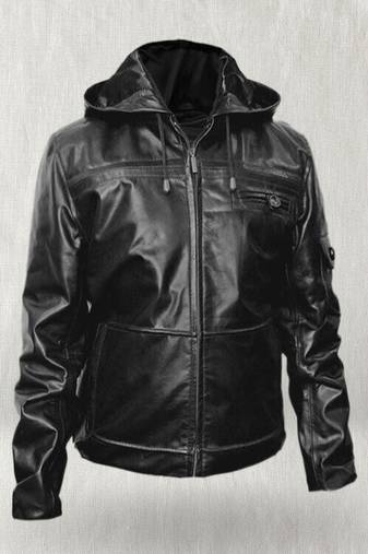 men's black premium lambskin leather jacket hooded biker silhouette premium