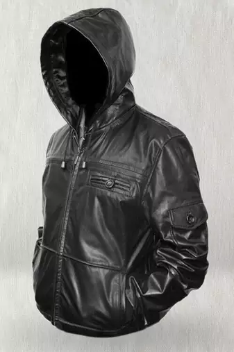 men's black premium lambskin leather jacket hooded biker silhouette premium