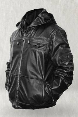 men's black premium lambskin leather jacket hooded biker silhouette premium 3