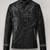 Men's black genuine lambskin leather jacket- gray strip & button detail style
