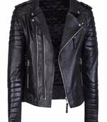 Men's black genuine lambskin leather jacket- multiple zipper & quilted hand style
