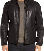 Men's black lambskin leather jacket motorcycle jacket moto style