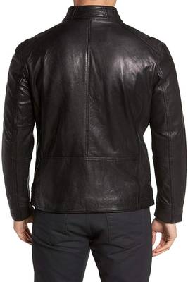 men's black lambskin leather biker jacket classic moto zip style authentic distinctive 2