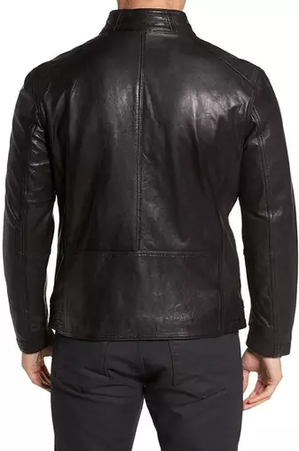 men's black lambskin leather biker jacket classic moto zip style authentic distinctive