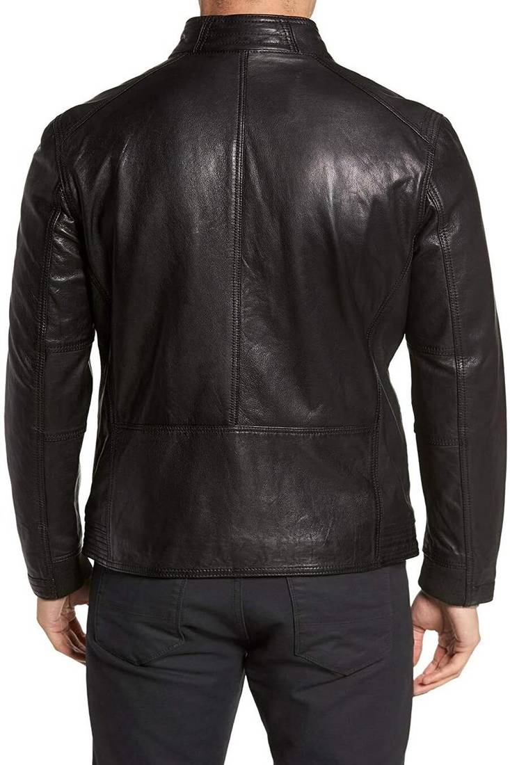 Men's black lambskin leather jacket motorcycle jacket moto style