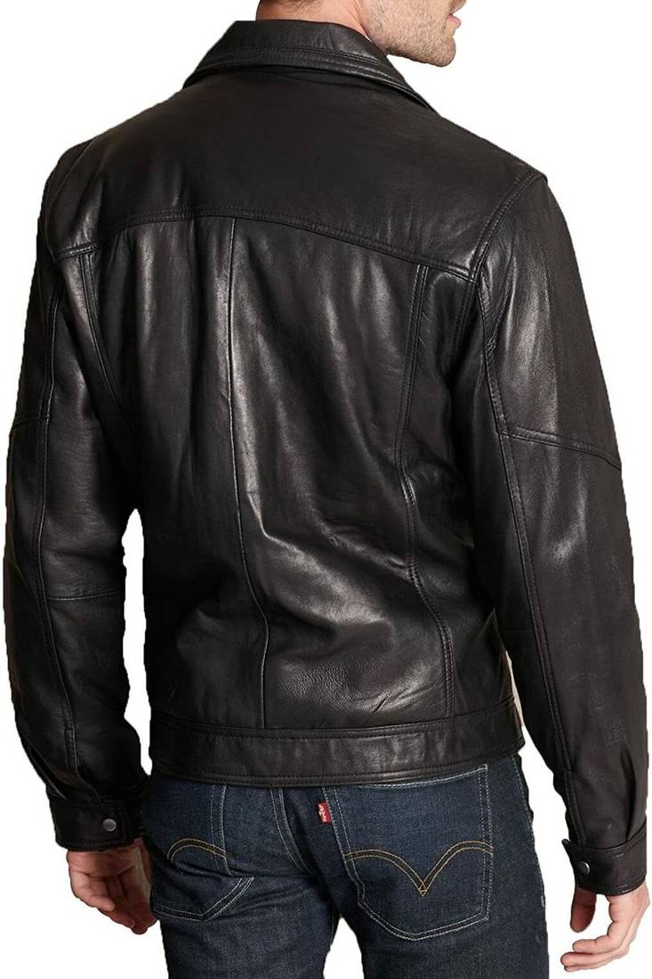 Men's black lambskin leather- 2 pocket & zipper detail style